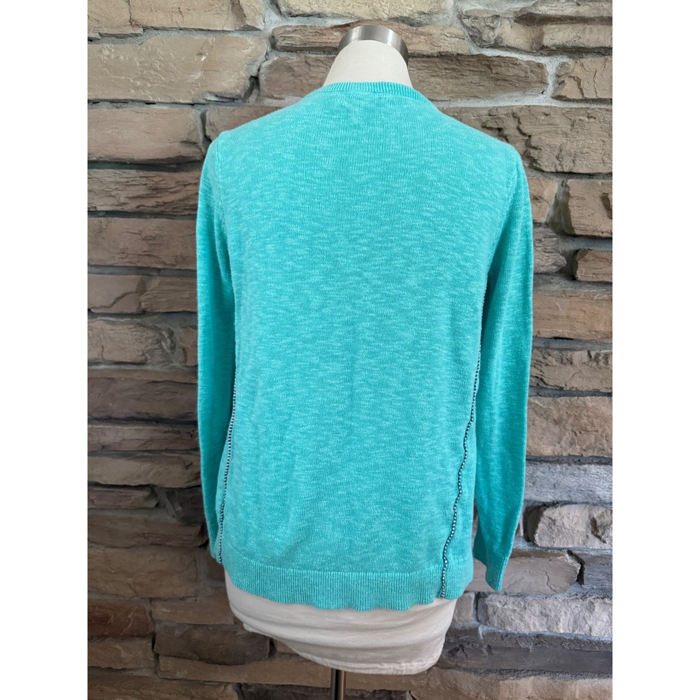 Vineyard Vines Womens Turquoise Cotton Linen Crewneck Sweater Side Piping Small - Picture 4 of 12